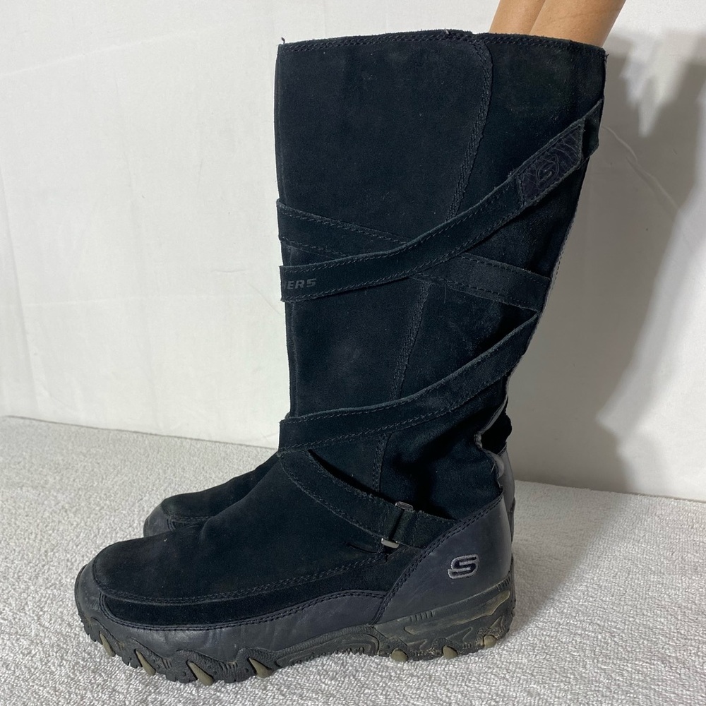 Skechers Black Suede Zip Mid Calf Knee High Boots 9 - Picture 3 of 13